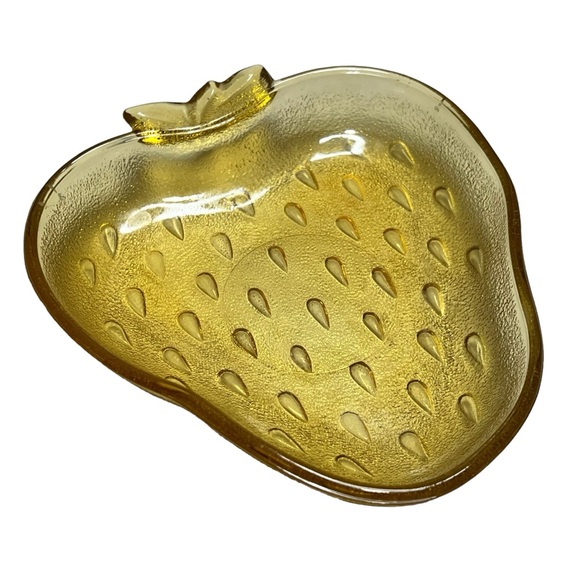 Vintage Hazel Atlas Amber Textured  Glass Strawberry‎ Dish Trinket Candy Bowl - Picture 7 of 7